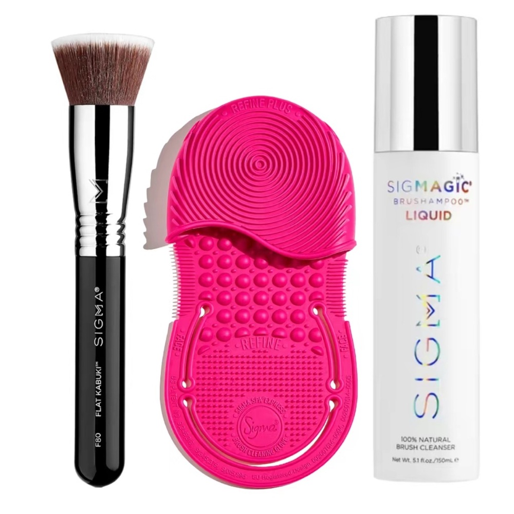 SIGMAG Brush Care Bundle F80 Flat Brush +Brushampoo Liquid(5.1oz)+ Express Glove